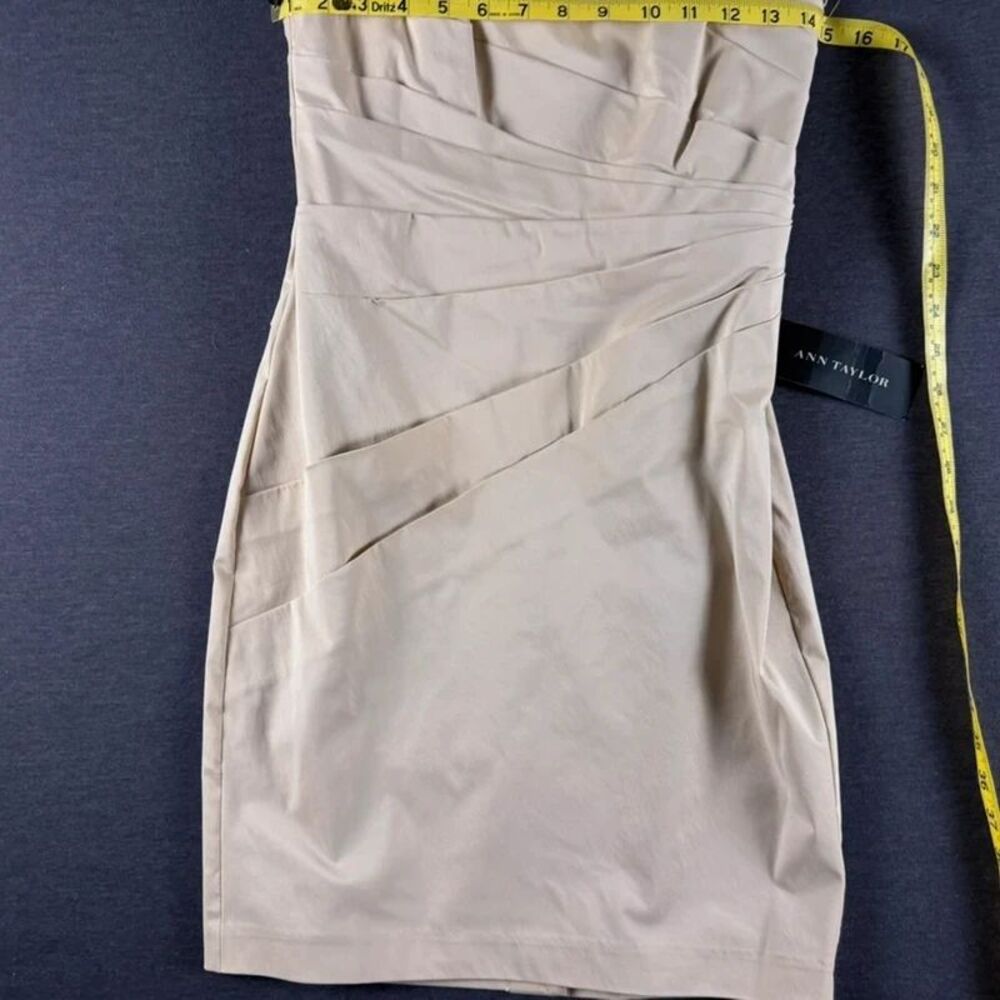 NWT Ann Taylor Petite Strapless Ruched Sheath Dress Beige 0P - Picture 10 of 16
